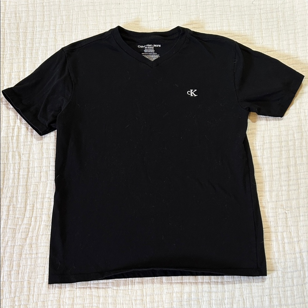 Calvin Klein Black V-Neck Short Sleeve Tee with CK Chest Logo